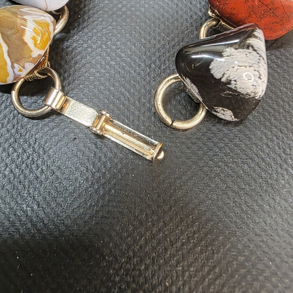 Chunky Natural Stone Nugget Bracelet 6.5” | Jasper Agate Tiger’s Eye - Picture 7 of 8